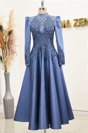 Holly Tesettür Abiye İndigo