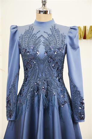 Holly Tesettür Abiye İndigo