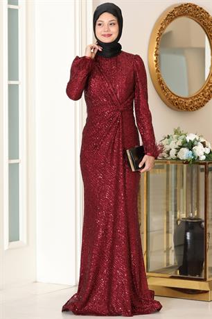 Hüma Tesettür Abiye Bordo