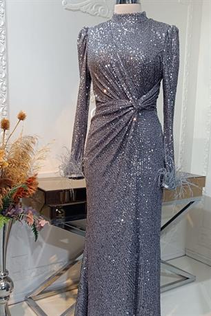 Hüma Tesettür Abiye Gümüş