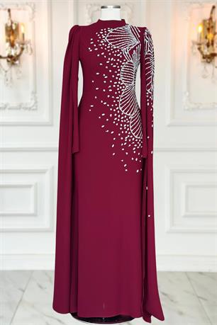 Hüsna Tesettür Abiye Bordo