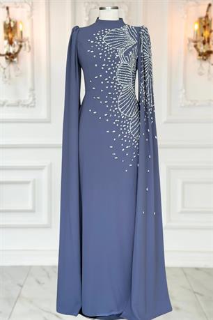 Hüsna Tesettür Abiye İndigo