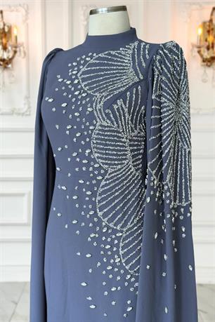 Hüsna Tesettür Abiye İndigo