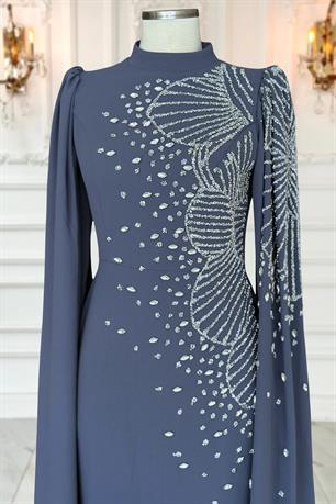 Hüsna Tesettür Abiye İndigo