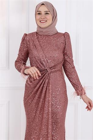 İkbal Tesettür Abiye Gül Kurusu