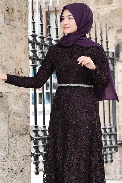 İpek Tesettür Abiye Mor