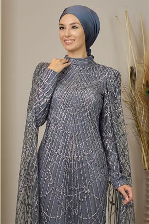 Irmak Tesettür Abiye Gri