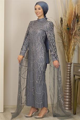 Irmak Tesettür Abiye Gri