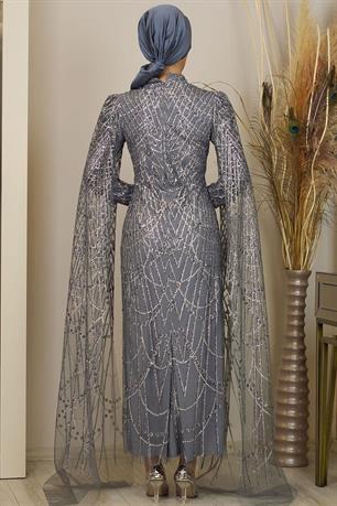 Irmak Tesettür Abiye Gri