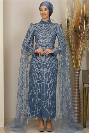 Irmak Tesettür Abiye İndigo