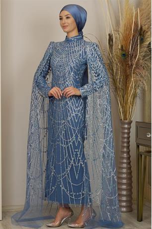 Irmak Tesettür Abiye İndigo