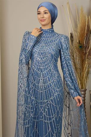 Irmak Tesettür Abiye İndigo