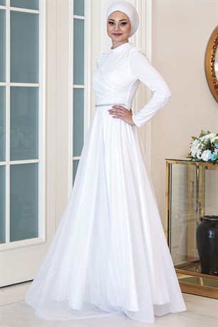 Işıl Tesettür Abiye Beyaz