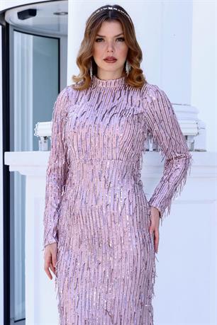 Işıltı Tesettür Abiye Lila