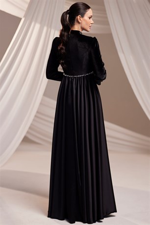 Kadife Tesettür Abiye Siyah