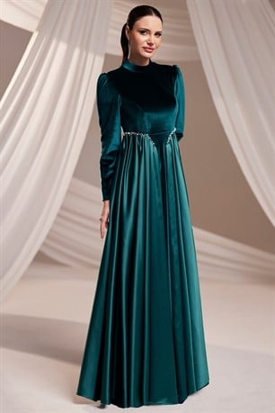 Kadife Tesettür Abiye Zümrüt