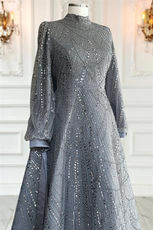 Karina Tesettür Abiye Gri