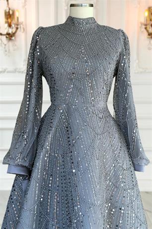 Karina Tesettür Abiye Gri