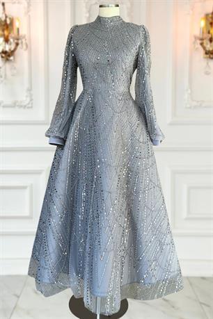 Karina Tesettür Abiye Gri