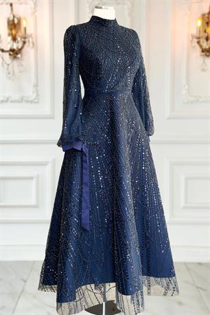 Karina Tesettür Abiye Lacivert