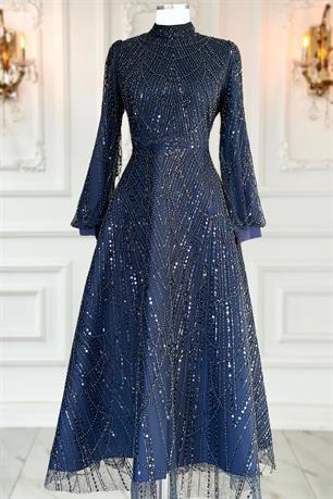 Karina Tesettür Abiye Lacivert