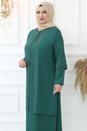 Kristal Tesettür Abiye Zümrüt