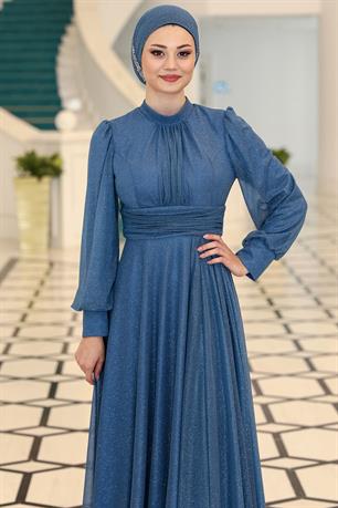 Kübra Tesettür Abiye İndigo