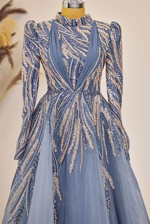 Kübra Tesettür Abiye İndigo