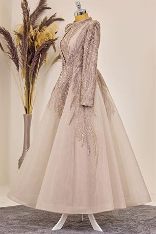 Kübra Tesettür Abiye Karamel