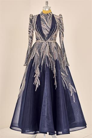 Kübra Tesettür Abiye Lacivert