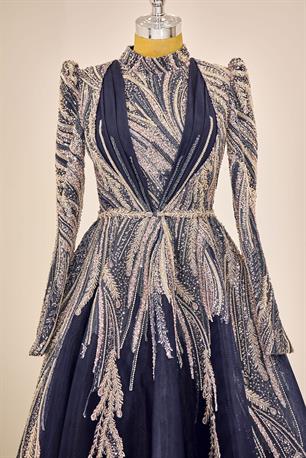 Kübra Tesettür Abiye Lacivert