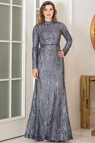 Kumsal Tesettür Abiye Gri