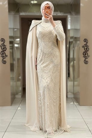 Lamia Tesettür Abiye Bej