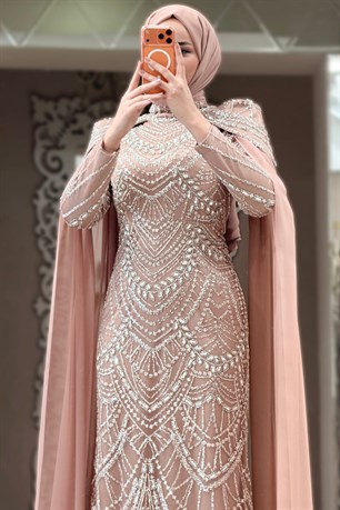 Lamia Tesettür Abiye Gül Kurusu