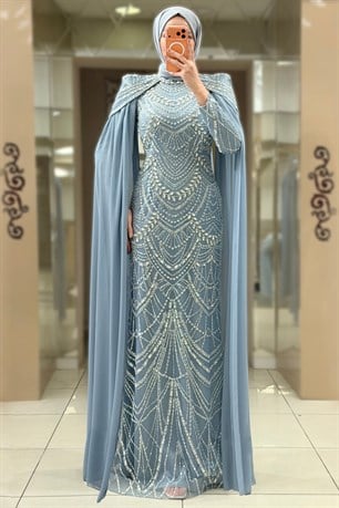 Lamia Tesettür Abiye İndigo