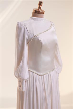 Lara Tesettür Abiye Krem