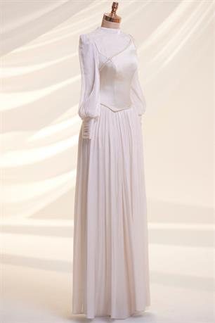 Lara Tesettür Abiye Krem