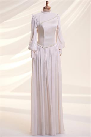 Lara Tesettür Abiye Krem