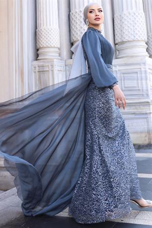 Lavanta Tesettür Abiye Antrasit