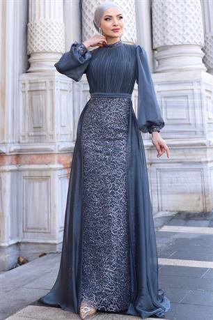 Lavanta Tesettür Abiye Antrasit