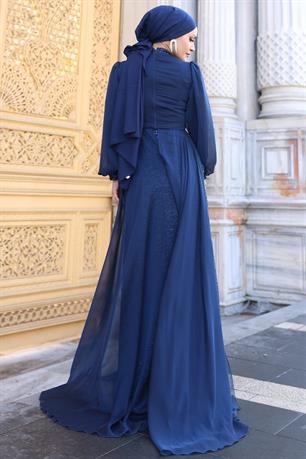 Lavanta Tesettür Abiye Lacivert