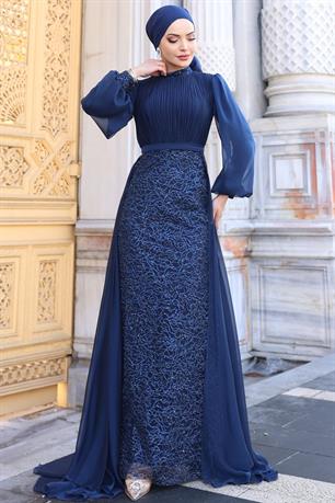 Lavanta Tesettür Abiye Lacivert