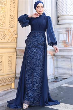 Lavanta Tesettür Abiye Lacivert