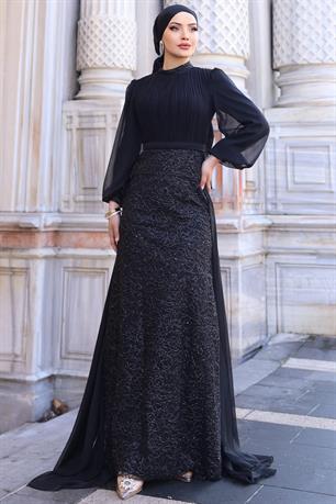 Lavanta Tesettür Abiye Siyah