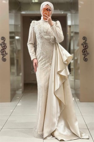 Leyla Tesettür Abiye Bej