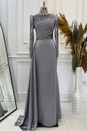 Leyla Tesettür Abiye Gri