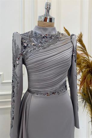 Leyla Tesettür Abiye Gri