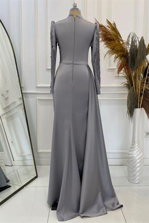 Leyla Tesettür Abiye Gri