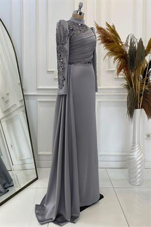 Leyla Tesettür Abiye Gri