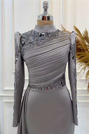 Leyla Tesettür Abiye Gri